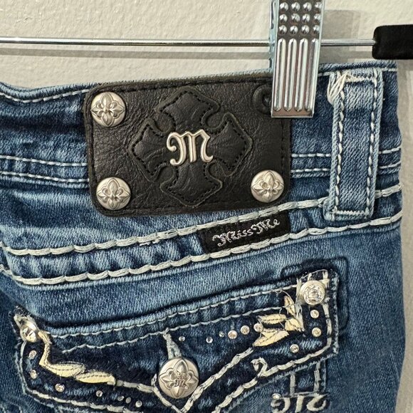 MissMe Womens Flare Jeans Size28 Denim Mid-RiseJP5443F4 Embellished Back Pockets - Picture 8 of 11